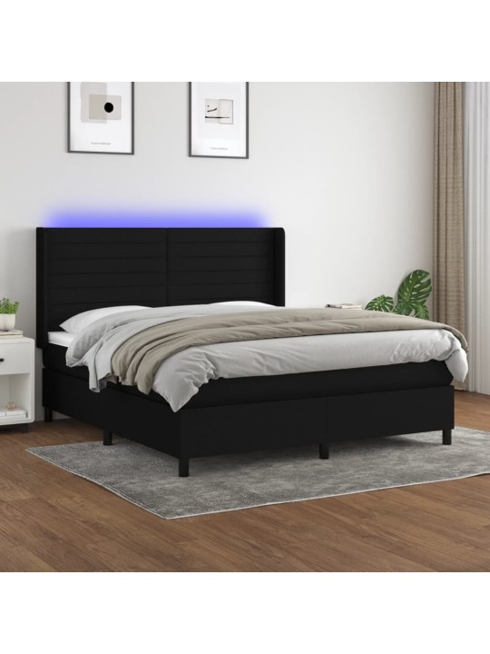 Atsperu gulta ar matraci, led, melns audums, 160x200 cm