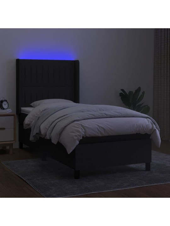 Atsperu gulta ar matraci, LED, melns audums, 80x200 cm