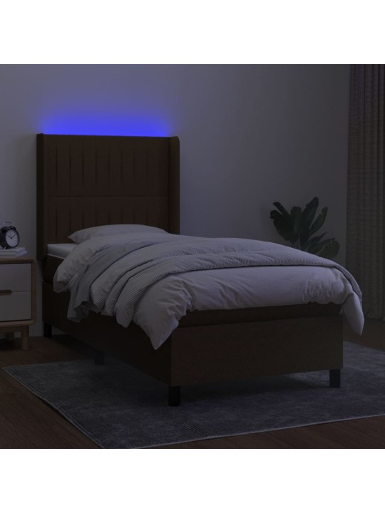 Atsperu gulta ar matraci, LED, tumši brūns audums, 80x200 cm