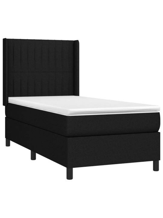 Atsperu gulta ar matraci, LED, melns audums, 90x190 cm