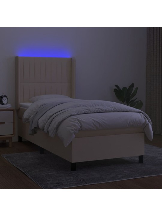 Atsperu gulta ar matraci, led, krēmkrāsas audums, 90x200 cm