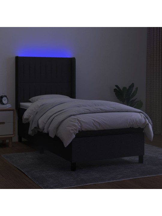 Atsperu gulta ar matraci, led, melns audums, 100x200 cm