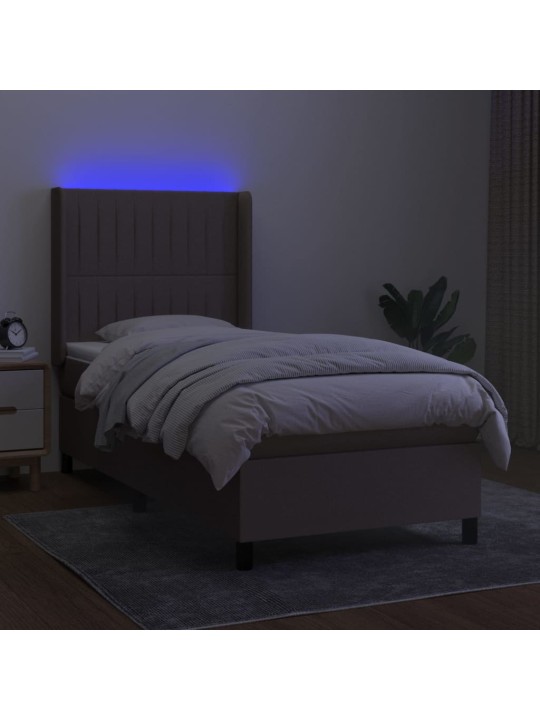 Atsperu gulta ar matraci, LED, pelēkbrūns audums, 100x200 cm