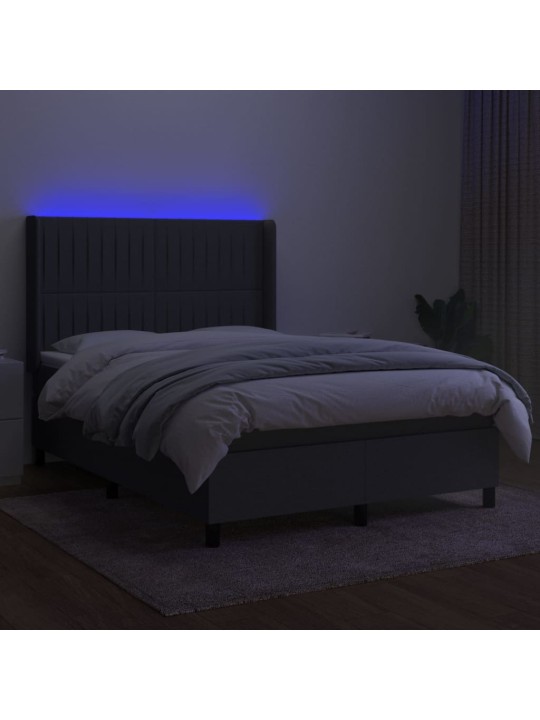 Atsperu gulta ar matraci, LED, tumši pelēks audums, 140x190 cm