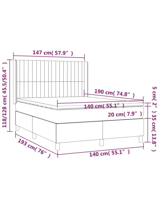 Atsperu gulta ar matraci, led, melns audums, 140x190 cm