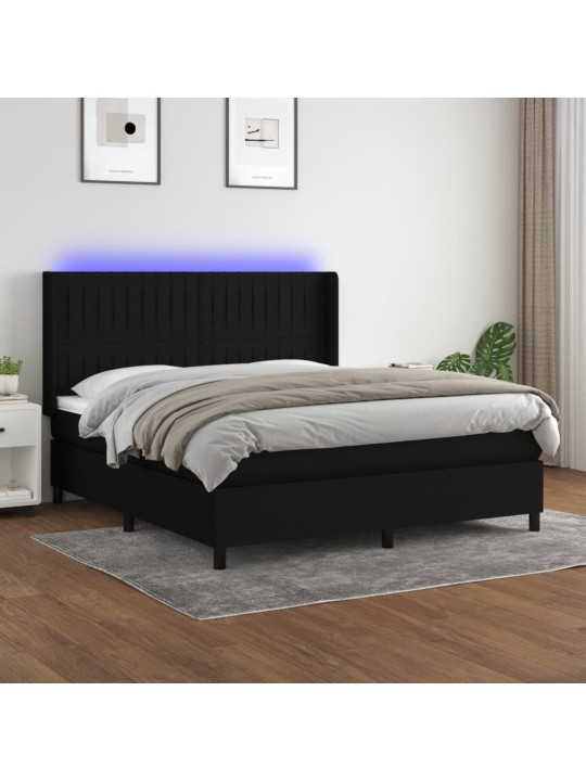 Atsperu gulta ar matraci, led, melns audums, 160x200 cm
