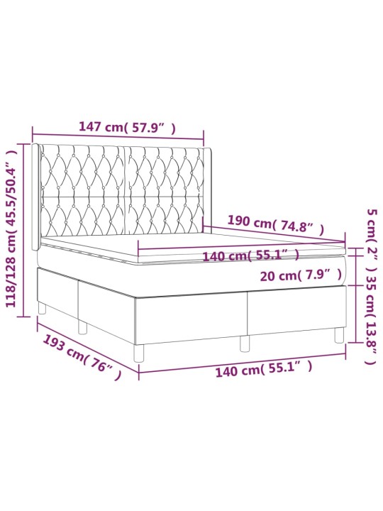 Atsperu gulta ar matraci, led, melns audums, 140x190 cm