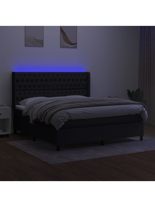 Atsperu gulta ar matraci, led, melns audums, 160x200 cm