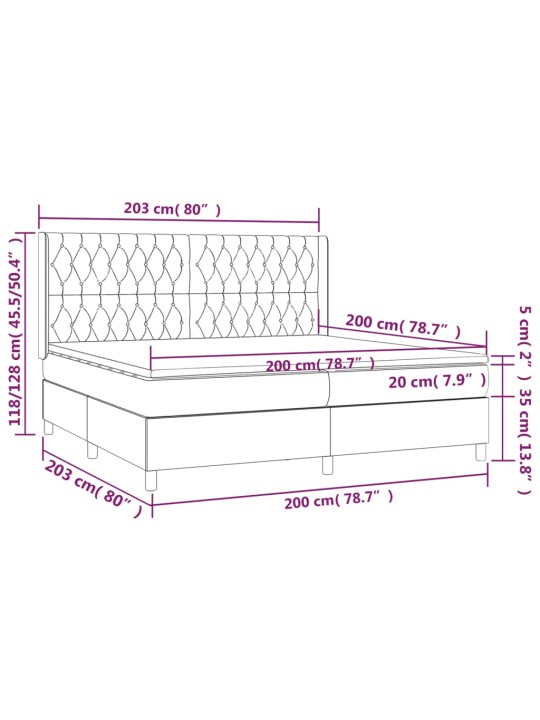 Atsperu gulta ar matraci, LED, melns audums, 200x200 cm