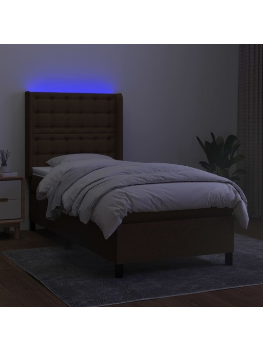 Atsperu gulta ar matraci, LED, tumši brūns audums, 100x200 cm