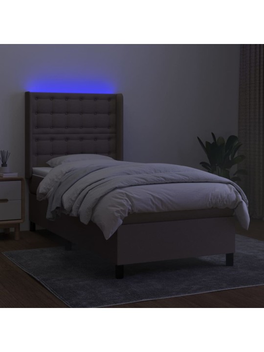 Atsperu gulta ar matraci, LED, pelēkbrūns audums, 100x200 cm