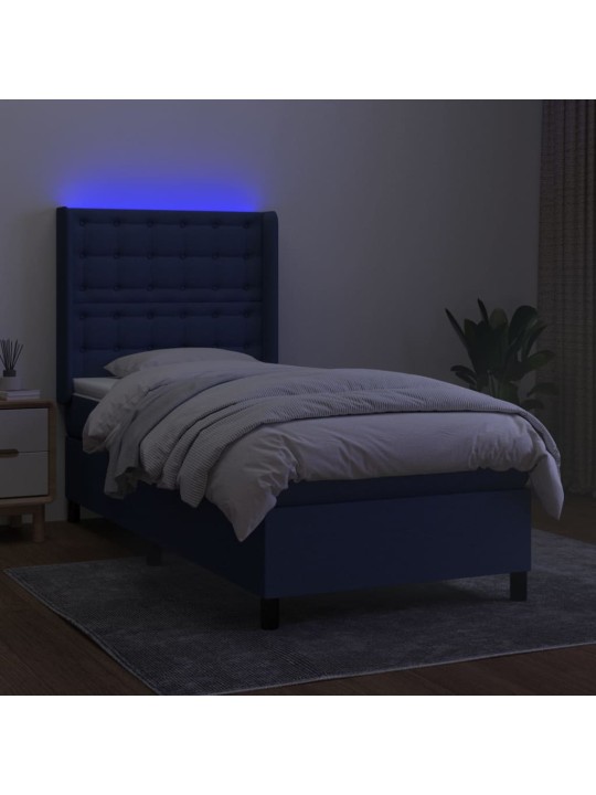 Atsperu gulta ar matraci, LED, zils audums, 100x200 cm
