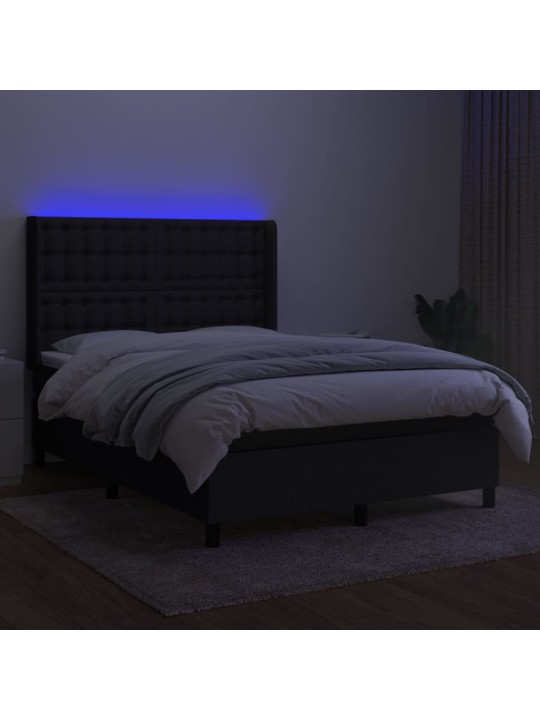 Atsperu gulta ar matraci, led, melns audums, 140x190 cm