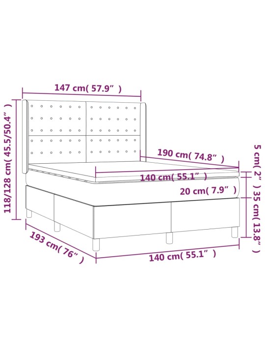 Atsperu gulta ar matraci, led, melns audums, 140x190 cm