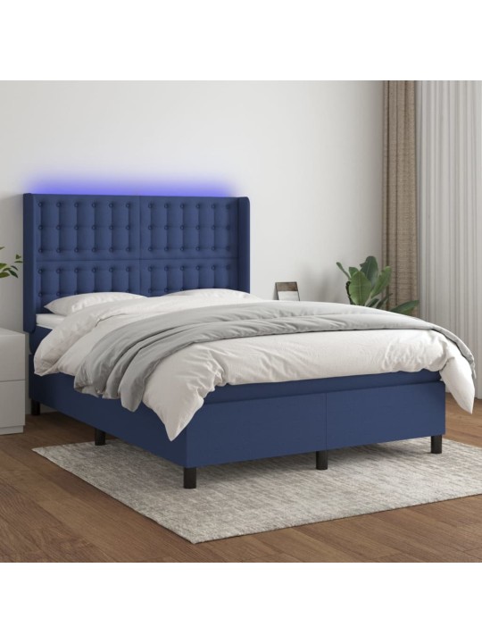 Atsperu gulta ar matraci, LED, zils audums, 140x190 cm