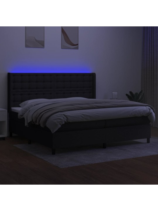 Atsperu gulta ar matraci, LED, melns audums, 200x200 cm