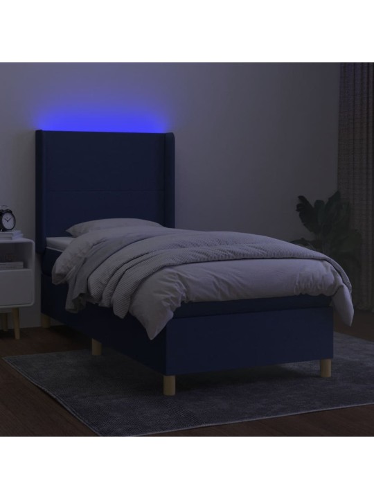 Atsperu gulta ar matraci, LED, zils audums, 80x200 cm