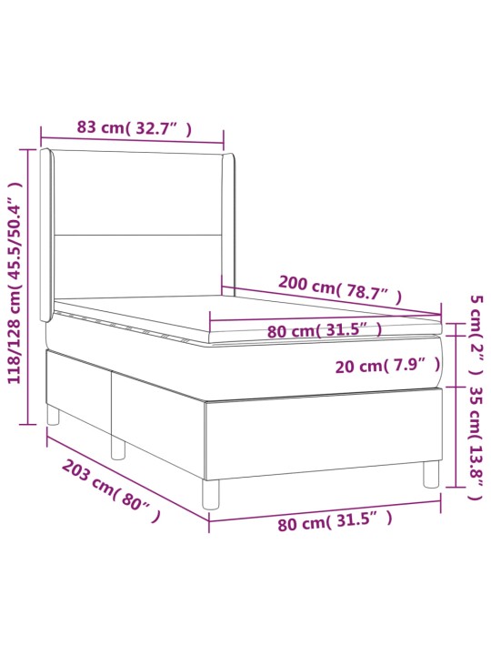 Atsperu gulta ar matraci, LED, zils audums, 80x200 cm