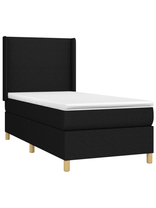 Atsperu gulta ar matraci, LED, melns audums, 90x200 cm