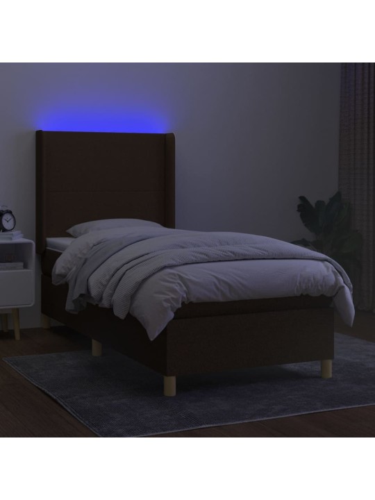 Atsperu gulta ar matraci, led, tumši brūns audums, 90x200 cm