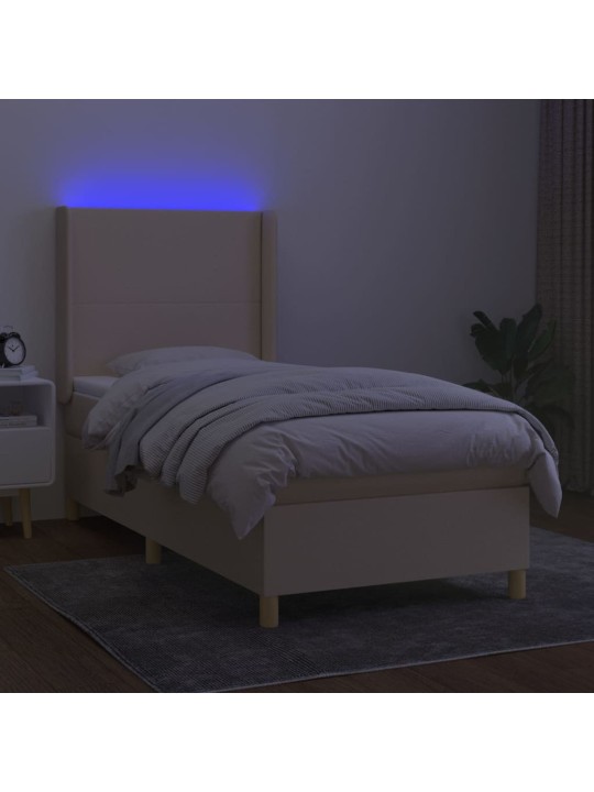 Atsperu gulta ar matraci, led, krēmkrāsas audums, 90x200 cm