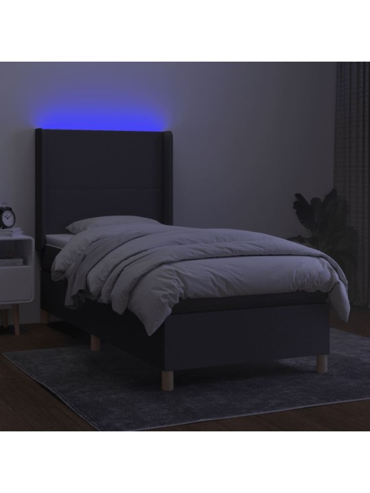 Atsperu gulta ar matraci, LED, tumši pelēks audums, 100x200 cm