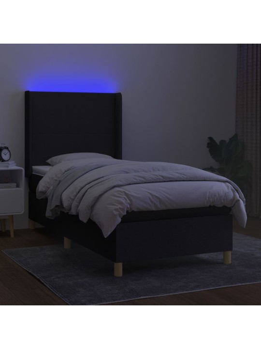Atsperu gulta ar matraci, led, melns audums, 100x200 cm