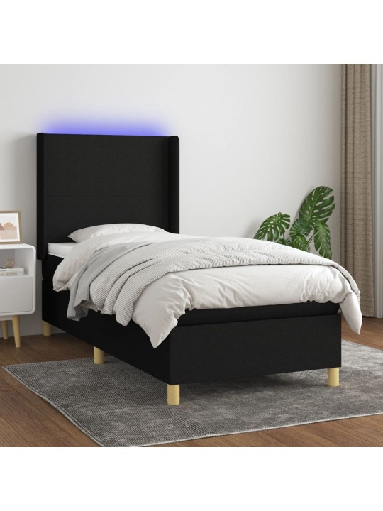 Atsperu gulta ar matraci, led, melns audums, 100x200 cm