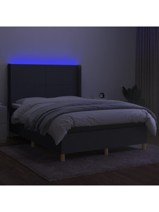 Atsperu gulta ar matraci, LED, tumši pelēks audums, 140x190 cm