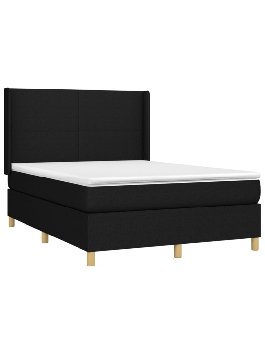 Atsperu gulta ar matraci, LED, melns audums, 140x190 cm