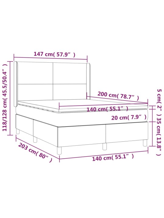 Atsperu gulta ar matraci, led, melns audums, 140x200 cm