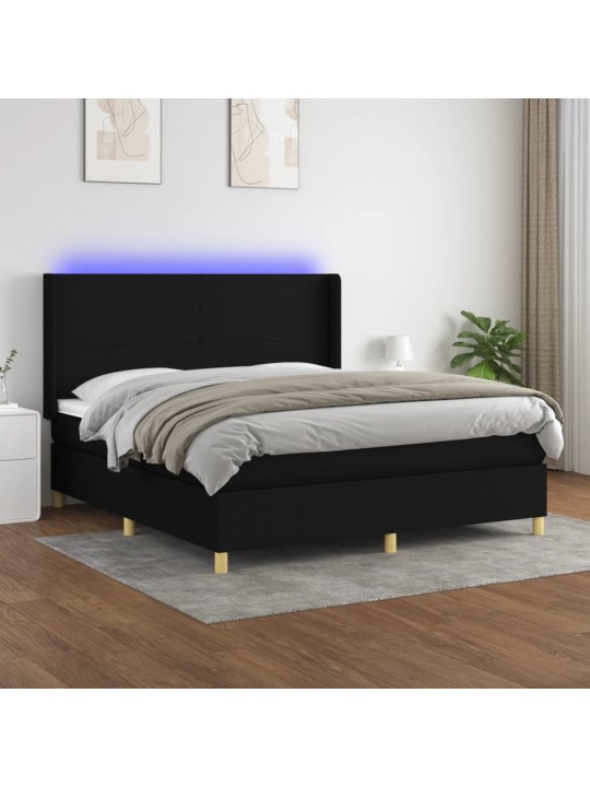 Atsperu gulta ar matraci, led, melns audums, 180x200 cm