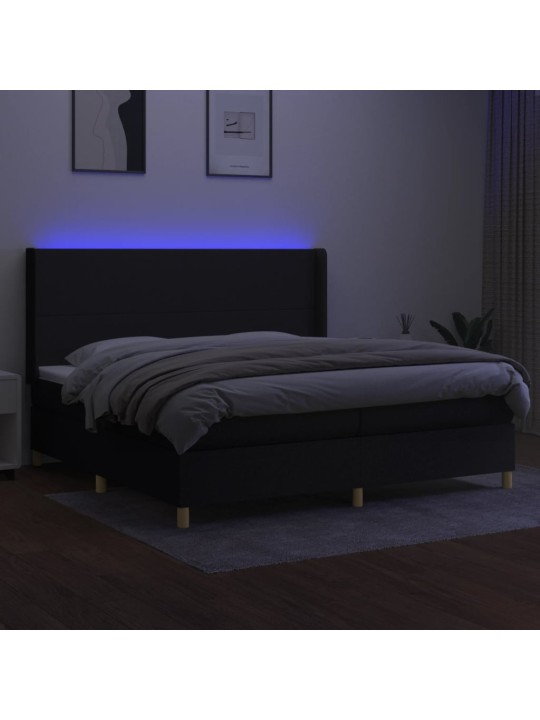 Atsperu gulta ar matraci, LED, melns audums, 200x200 cm