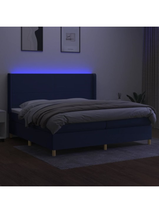 Atsperu gulta ar matraci, LED, zils audums, 200x200 cm