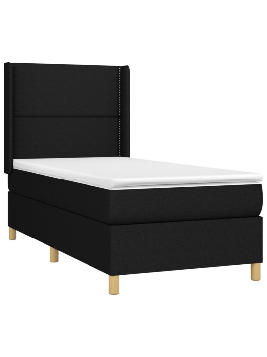 Atsperu gulta ar matraci, LED, melns audums, 90x190 cm