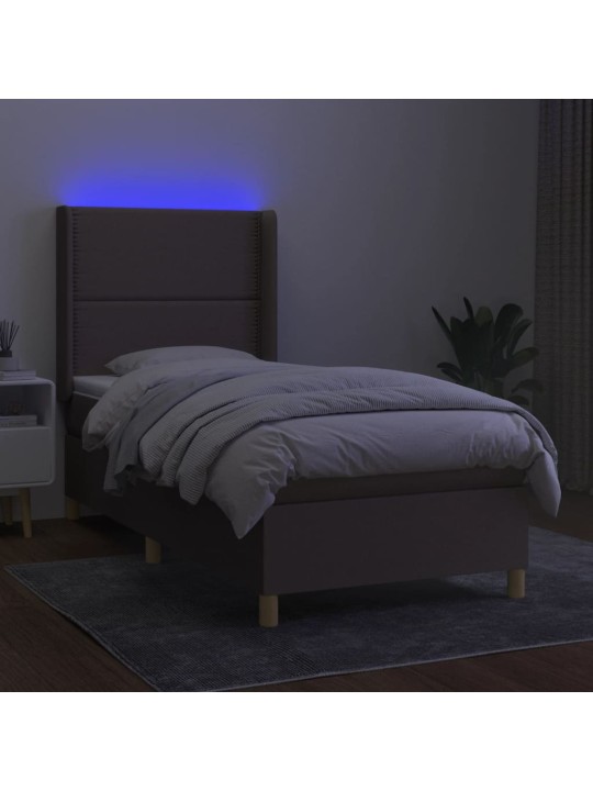 Atsperu gulta ar matraci, LED, tumši brūns audums, 90x200 cm
