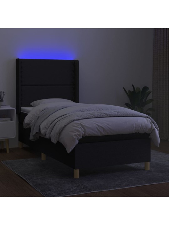 Atsperu gulta ar matraci, led, melns audums, 100x200 cm