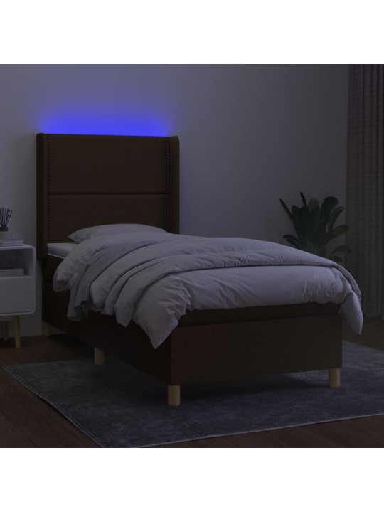 Atsperu gulta ar matraci, LED, tumši brūns audums, 100x200 cm