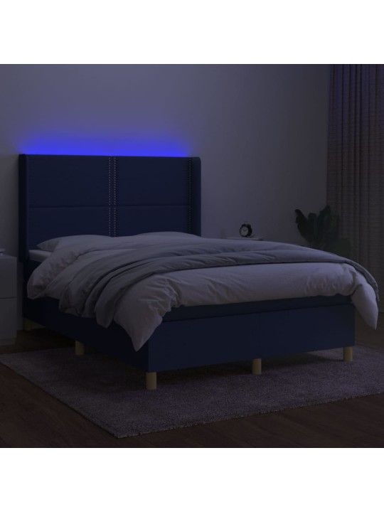 Atsperu gulta ar matraci, LED, zils audums, 140x190 cm