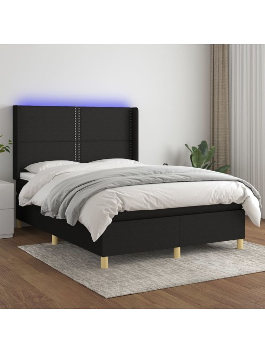 Atsperu gulta ar matraci, led, melns audums, 140x200 cm