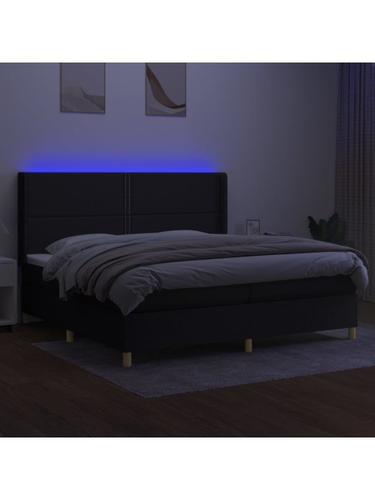 Atsperu gulta ar matraci, LED, melns audums, 200x200 cm