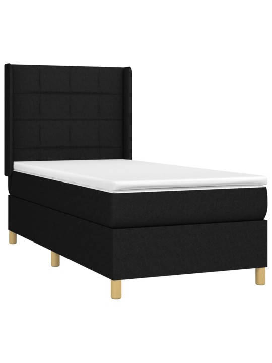 Atsperu gulta ar matraci, LED, melns audums, 90x200 cm