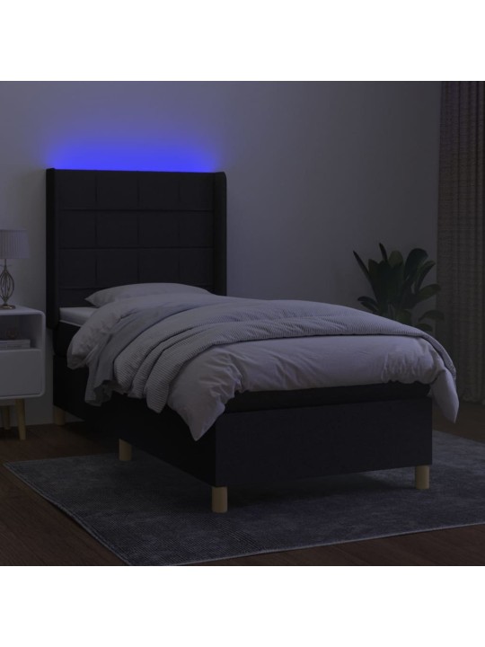 Atsperu gulta ar matraci, led, melns audums, 100x200 cm