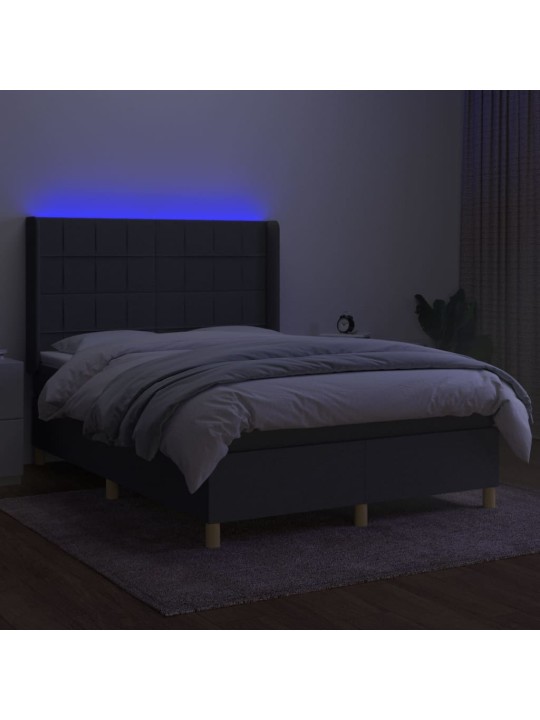 Atsperu gulta ar matraci, LED, tumši pelēks audums, 140x190 cm