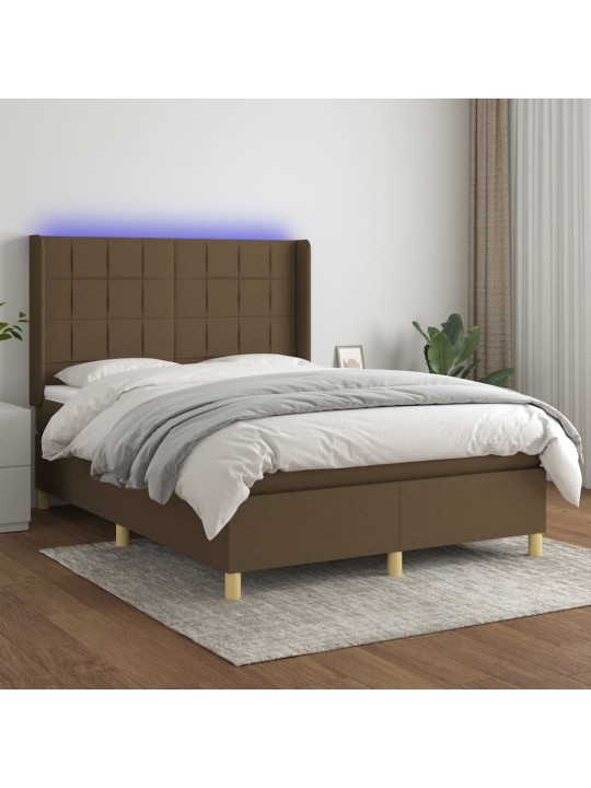 Atsperu gulta ar matraci, LED, tumši brūns audums, 140x190 cm
