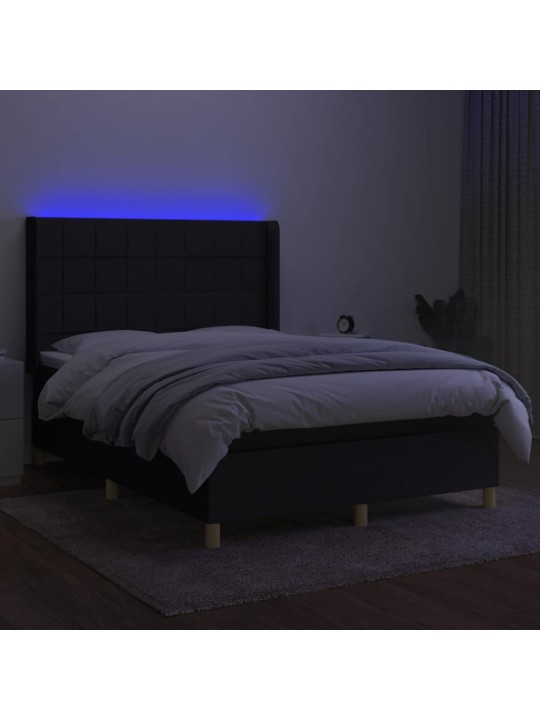 Atsperu gulta ar matraci, led, melns audums, 140x200 cm