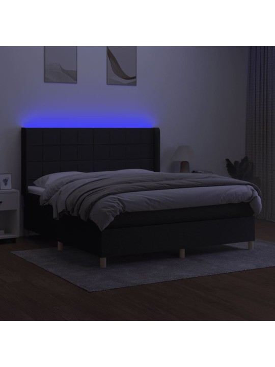 Atsperu gulta ar matraci, led, melns audums, 180x200 cm