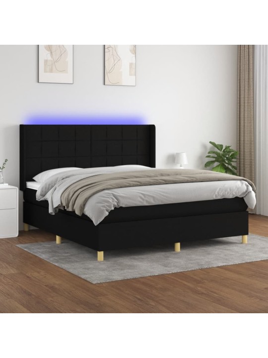 Atsperu gulta ar matraci, led, melns audums, 180x200 cm