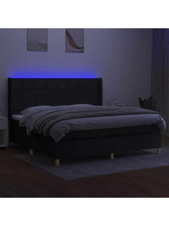 Atsperu gulta ar matraci, LED, melns audums, 200x200 cm