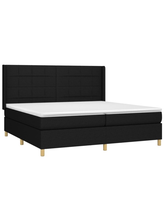 Atsperu gulta ar matraci, LED, melns audums, 200x200 cm